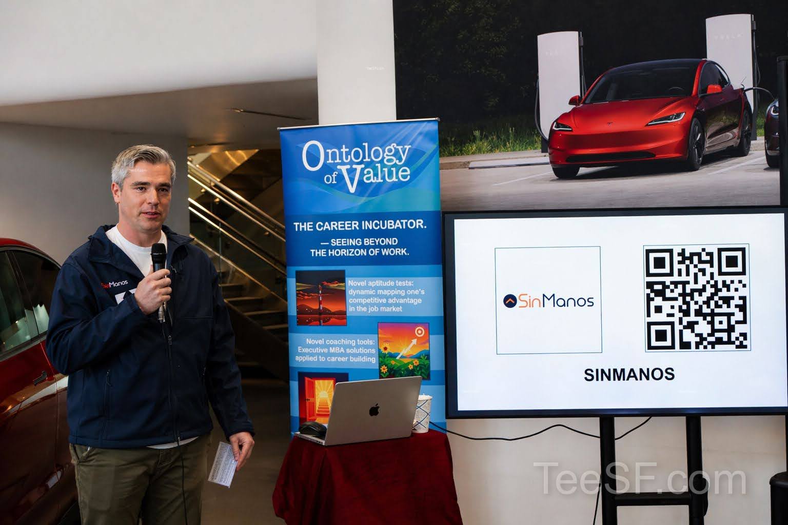 A photo from a pitch night event at Tesla in San Francisco.